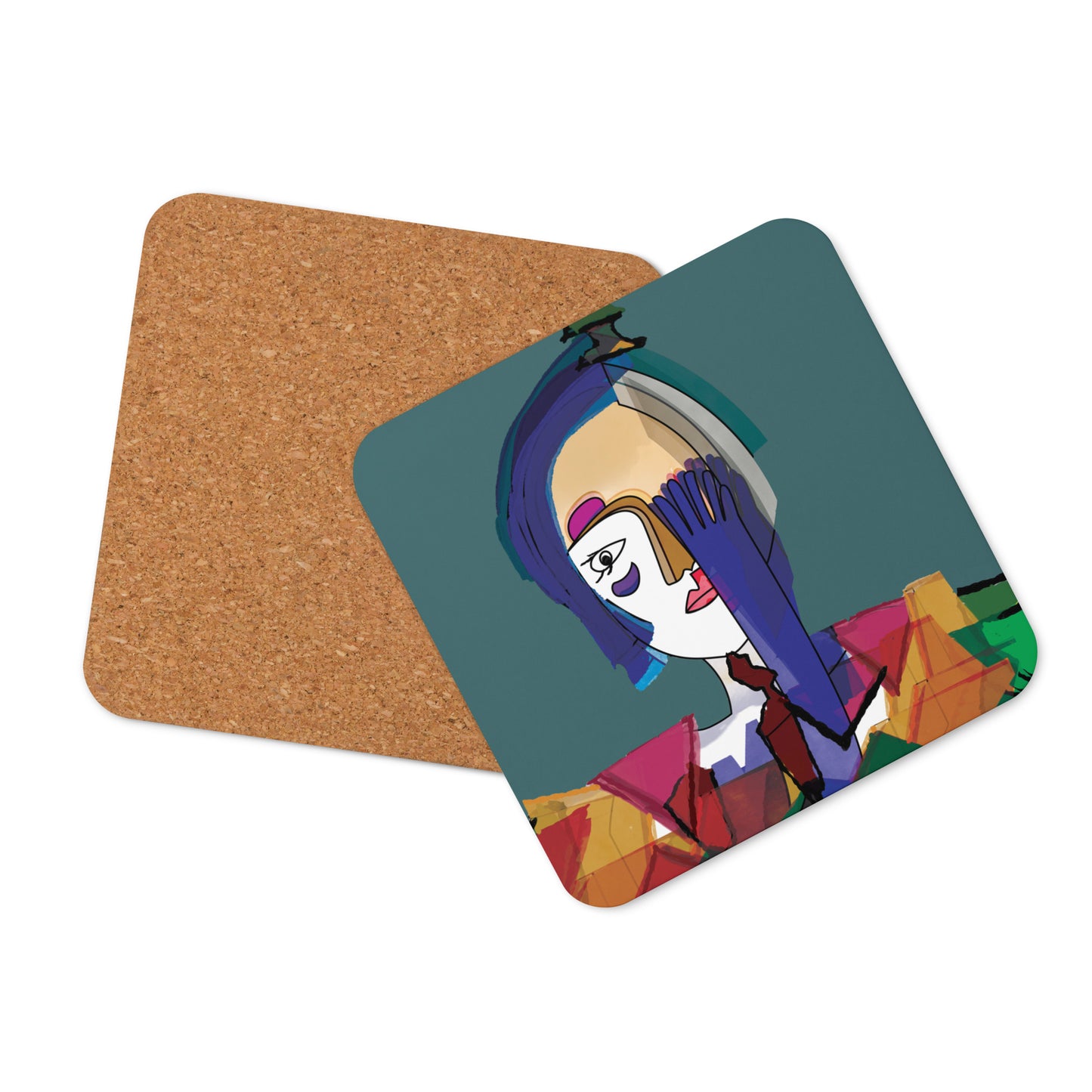 Sous-verres en liège - La dame au gant bleu