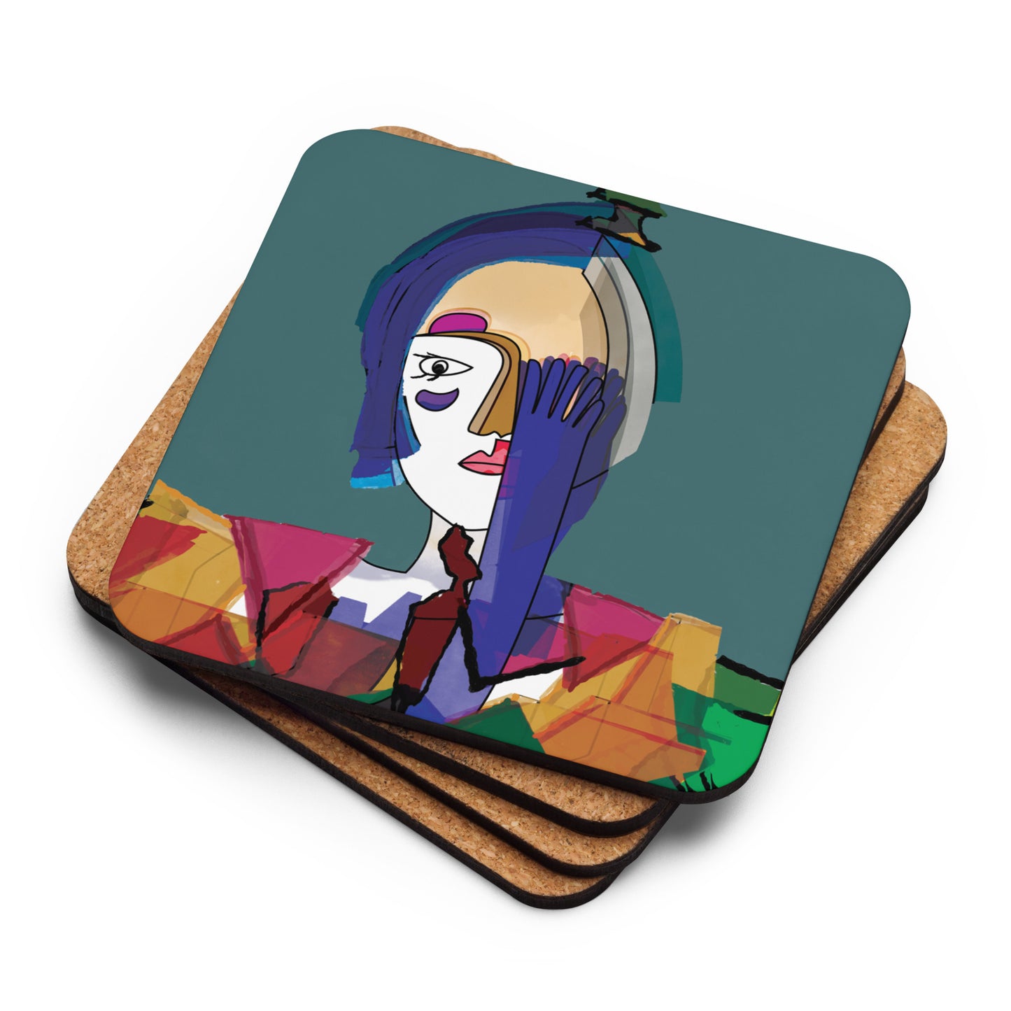 Sous-verres en liège - La dame au gant bleu