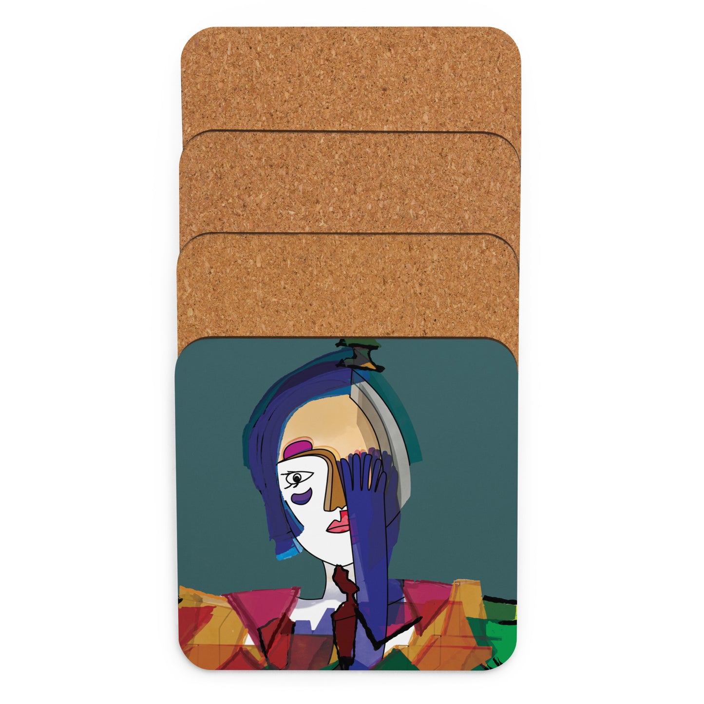 Sous-verres en liège - La dame au gant bleu