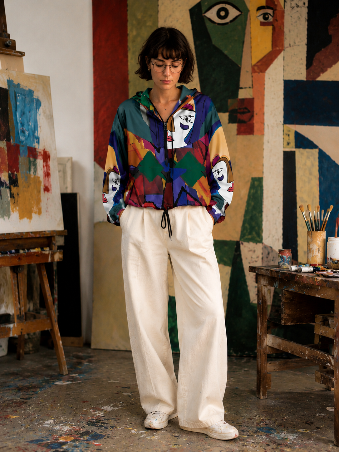 Women's designer windbreaker - The Lady with the Blue Glove