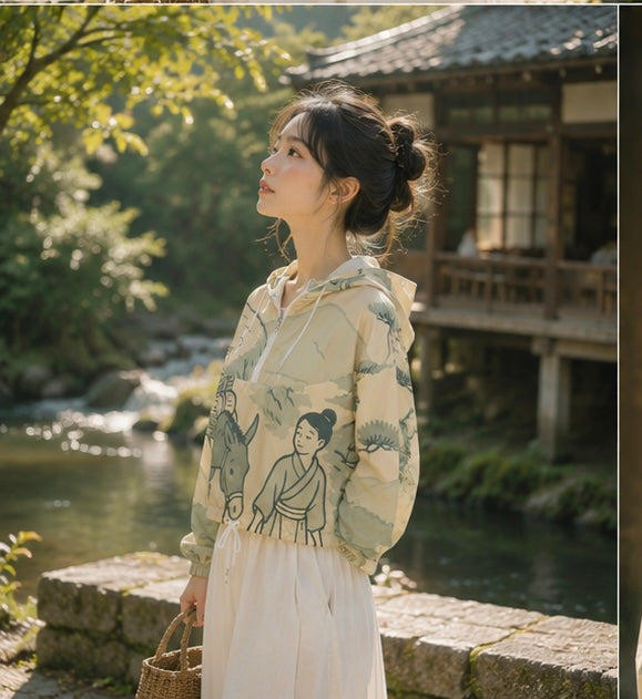 Women's designer windbreaker - The girl in the mountain