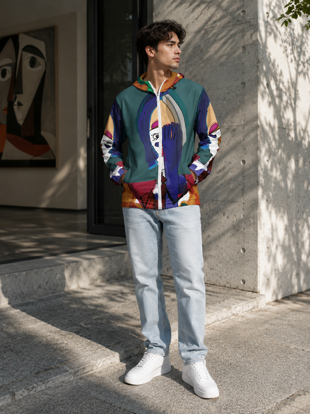 Men's windbreaker - The lady with the blue glove
