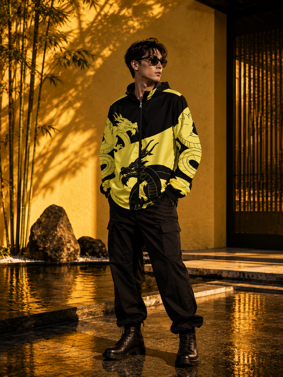 Men's Windbreaker - Golden Dragon