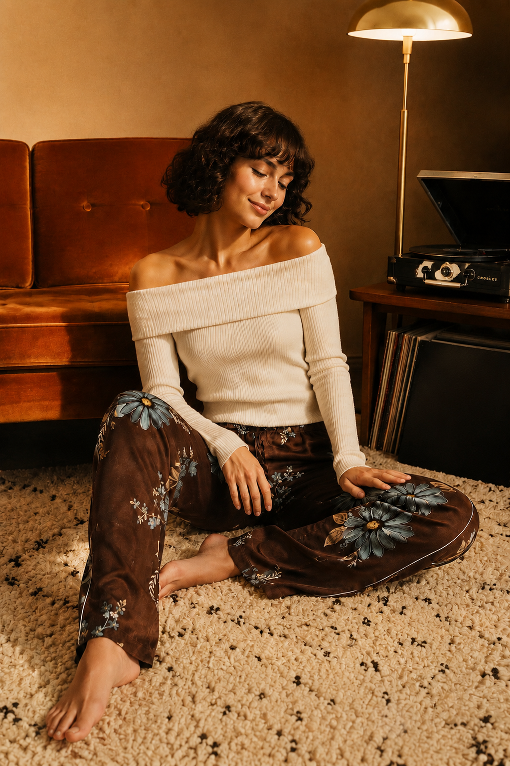Pantalon Fluide Femme/pyjama Bohème Noisette | Pantalon Large Fleuri Marron | Pantalon Artistique Bohème Chic | Pantalon Confort Femme Artyoti