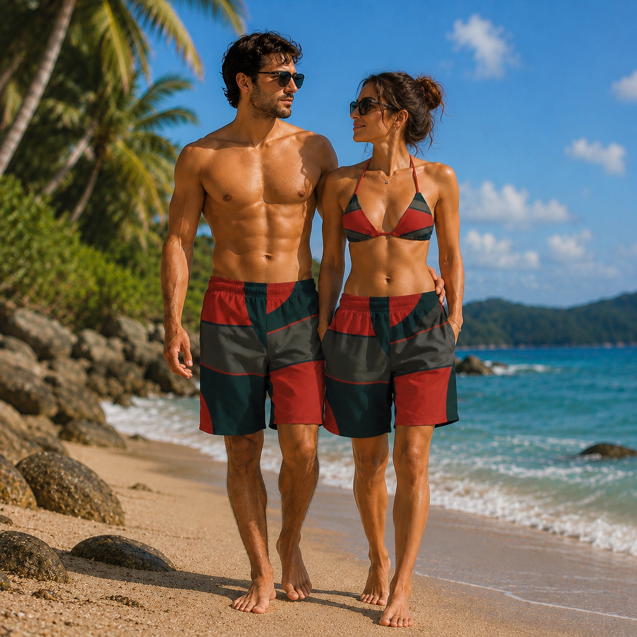 Short unisexe recyclé Chromara | Motif géométrique artistique Quick Dry