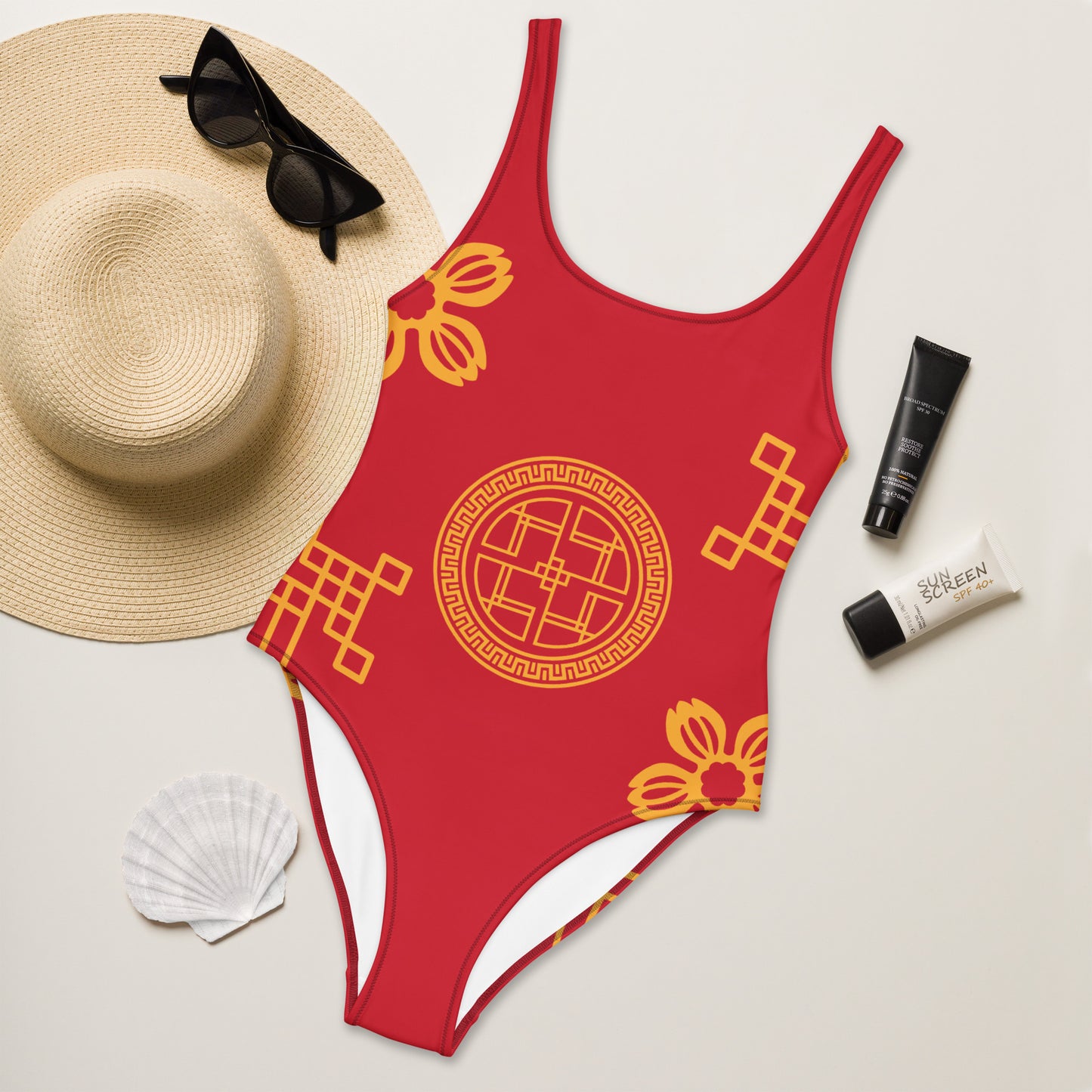 Maillot de Bain 1 Pièce chinois rouge et or - Artyoti 