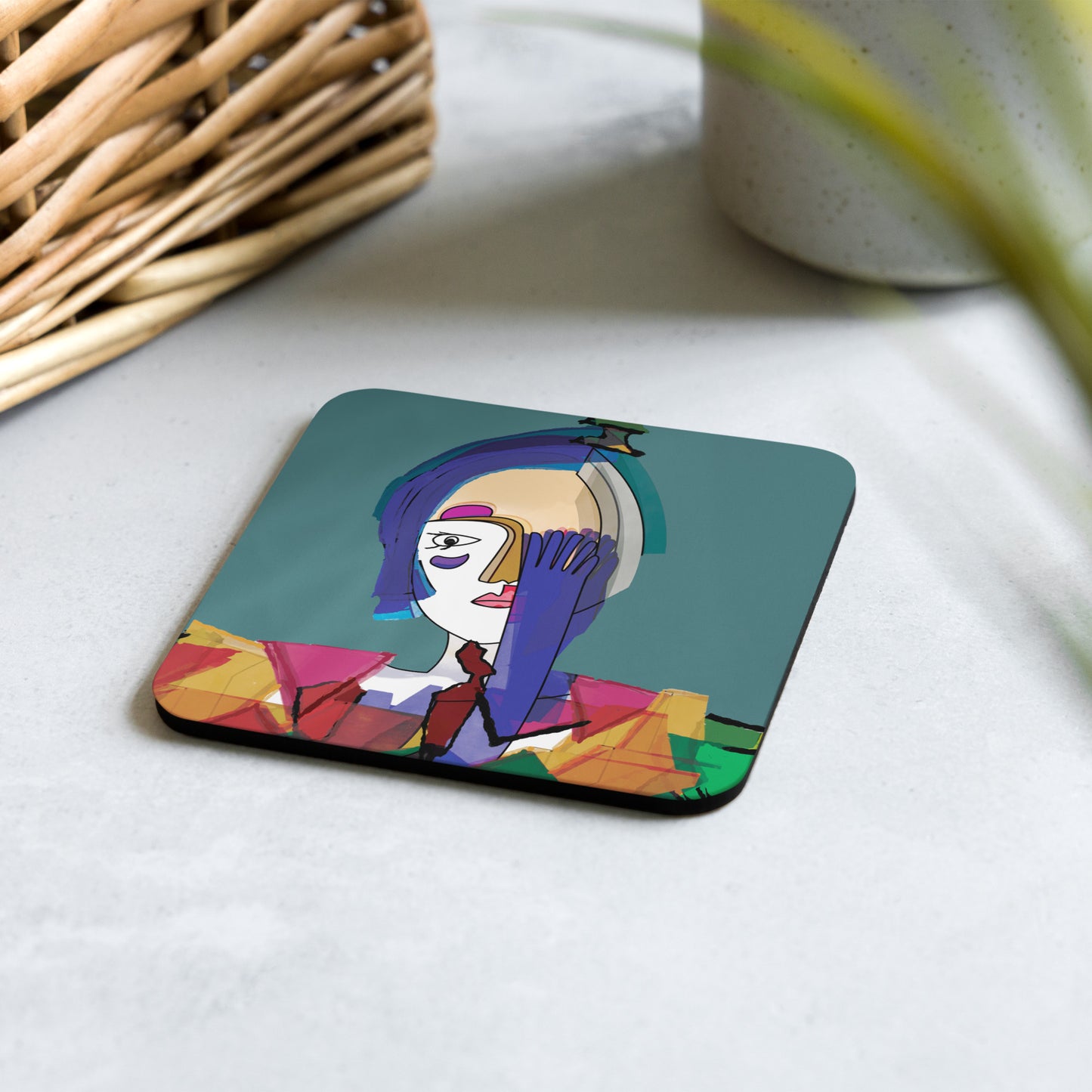 Sous-verres en liège - La dame au gant bleu