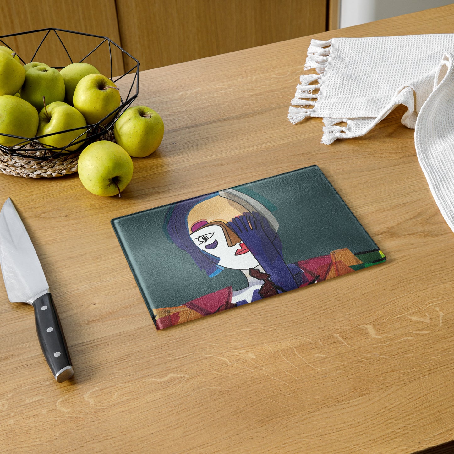 Glass Cutting Board - The Lady with the Blue Glove